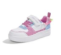 LUCKY STEP Girl's Glitter Sneakers Slip On Hook and Loops Athletic Sparkly Beads Casual Tennis School Party Cute Running Shoes for Children/Girls/Kids (White/Purple, 13US-31EU-12UK)