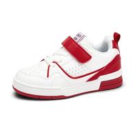 LUCKY STEP Kid's Slip On Sneaker Comfort Casual Running Tennis School Low Top Sneaker Strap Athletic Walking Shoes for Children/Boys/Girls (White/Red, 1US-32EU-13UK)