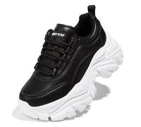 LUCKY STEP Women Chunky Sneakers Fashion Platform Leather Casual Dad Shoes Comfortable Wedge Walking Sport Sneakers (Black/White, 9US-40EU-7UK)