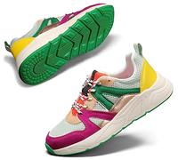 LUCKY STEP Women‘s Fashion Cusual Sneakers Platform Classic Leopard Walking Tennis Travel Shoes Chunky Colorful Lifestyle Sneakers (Fuchsia/Green, 9US-40EU-7UK)