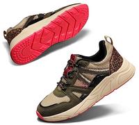 LUCKY STEP Women‘s Fashion Cusual Sneakers Platform Classic Leopard Walking Tennis Travel Shoes Chunky Colorful Lifestyle Sneakers (New Khaki/Beige, 7US-37EU-4UK)