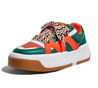 LUCKY STEP Women’s Platform Fashion Sneakers Lace up Casual Faux Leather Comfortable Thick Sole Tennis Walking Shoes (Green/Orange, 9US-40EU-7UK)