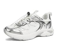 LUCKY STEP Women's Fashion Walking Shoes Running Platform Mesh Casual Sport Gym Work Adjustable Lace Lifestyle Stylish Trendy Athletic Tennis Shoes (White/Silver, 10US-40EU-7UK)