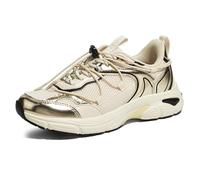 LUCKY STEP Women's Fashion Walking Shoes Running Platform Mesh Casual Sport Gym Work Adjustable Lace Lifestyle Stylish Trendy Athletic Tennis Shoes (Gold/Beige, 9US-39EU-6UK)