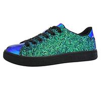 LUCKY STEP Womens Glitter Sneakers Lace up Fashion Sneakers Sparkly Casual Shoes for Women (Green Hologram, 8.5US-39EU-6UK)