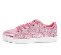 LUCKY STEP Womens Glitter Sneakers Lace up Fashion Sneakers Sparkly Casual Shoes for Women (Hot Pink, 10US-41EU-8UK)
