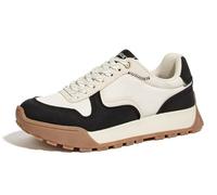 LUCKY STEP Women's Platform Canvas Sneaker Casual Lace-up Stylish Tennis Running Retro Classic Trainers Walking Fashion Sneakers (Beige/Black, 7US-37EU-4UK)
