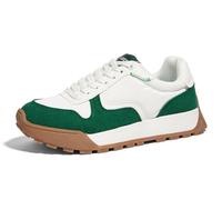 LUCKY STEP Women's Platform Canvas Sneaker Casual Lace-up Stylish Tennis Running Retro Classic Trainers Walking Fashion Sneakers (White/Green, 8US-38EU-5UK)