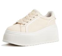 LUCKY STEP Women's Platform Fashion Sneakers Classic Wedge Canvas Casual Low Top Retro Walking Shoes (Beige, 8US-38EU-5UK)