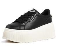 LUCKY STEP Women's Platform Fashion Sneakers Classic Wedge Canvas Casual Low Top Retro Walking Shoes (Black, 9US-40EU-7UK)