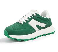 LUCKY STEP Women's Platform Fashion Sneakers Retro Classic Trainers Casual Lace-up Stylish Tennis Running Walking Shoes (Green/White, 8.5US-39EU-6UK)