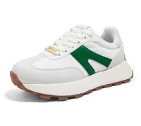 LUCKY STEP Women's Platform Fashion Sneakers Retro Classic Trainers Casual Lace-up Stylish Tennis Running Walking Shoes (Grey/Green, 8.5US-39EU-6UK)
