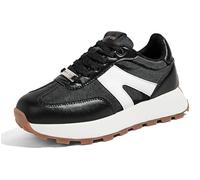 LUCKY STEP Women's Platform Fashion Sneakers Retro Classic Trainers Casual Lace-up Stylish Tennis Running Walking Shoes (Black, 9US-40EU-7UK)