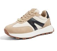 LUCKY STEP Women's Platform Fashion Sneakers Retro Classic Trainers Casual Lace-up Stylish Tennis Running Walking Shoes (Beige/Black, 6US-36EU-3UK)