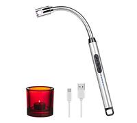 Lucky Sue Candle Lighter, Electric Rechargeable USB Lighter with Long Flexible Neck and Hook, Windproof Flameless Arc Lighter for Kitchen Gas Stove Camping, Silver