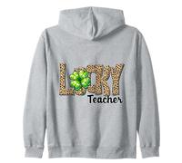 LUCKY Teacher St Patricks Day Leopard Print Clover Zip Hoodie
