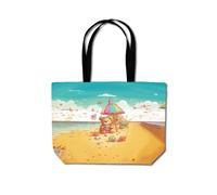 Lucky Teddy Bear On A Beach Holiday Beach Shopper Tote Bag Warren Reed - Designer Yellow One Size