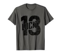 Lucky Thirteen Distressed in Black Lucky Number 13 T-Shirt