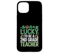 Lucky to Be a 2nd Grade Teacher St Patrick's Day Shamrock Case for iPhone 15 Plus