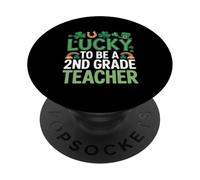 Lucky to Be a 2nd Grade Teacher St Patrick's Day Shamrock PopSockets Adhesive PopGrip
