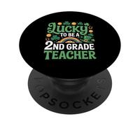 Lucky to Be a 2nd Grade Teacher St Patrick's Day Shamrock PopSockets Adhesive PopGrip