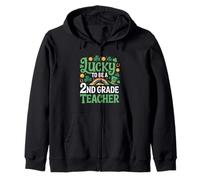 Lucky to Be a 2nd Grade Teacher St Patrick's Day Shamrock Zip Hoodie