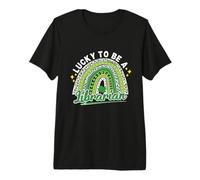 Lucky to Be A Librarian St Patricks Day Leopard Rainbow Premium T-Shirt