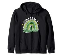 Lucky To Be A Librarian St Patricks Day Leopard Rainbow Zip Hoodie