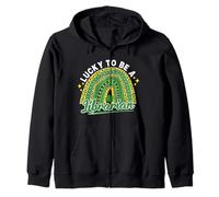 Lucky To Be A Librarian St Patricks Day Leopard Rainbow Zip Hoodie