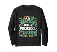 Lucky to Be a Preschool Teacher St Patrick's Day Shamrock Long Sleeve T-Shirt