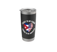 Lucky to Be Cuban Proud American Split Flag Heart Stainless Steel Insulated Tumbler