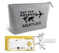 Lucky Travel Gift with Felt Toiletry Bags, Guardian Angel Keychain, Airplane Ticket with Scratch Off Area, Small Gifts for Year Travellers, grey, A