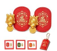Lucky Turtle Wallet Charm, Golden Turtle Charm with Coin Biting Design, Gold Turtle Keepsake with Leather Sleeve (Fiscal-2pc)