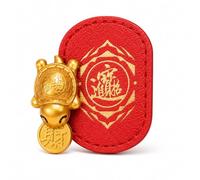 Lucky Turtle Wallet Charm, Golden Turtle with Coin Charm, Feng Shui Talisman with Leather Sleeve (Red)