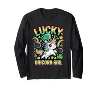 Lucky Unicorn Girl St Patricks Day Kids Rainbow Shamrock Tee Long Sleeve T-Shirt