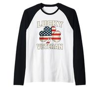 Lucky Veteran Shamrock American Flag St Patricks Day Raglan Baseball Tee