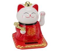 Lucky Waving Cat, Lucky Cat with Waving Arm Solar Powered Fortune Cat Maneki Neko Lucky Cat Vivid Lovely Chinese Welcome Cat Statue Feng Shui Decor for Home Cars (Red)