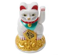 Lucky Waving Cat Maneki Neko in Gold Finish, Perfect Feng Shui Decor for Any Space (4.5inch white)