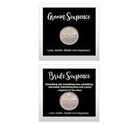 Lucky Wedding Sixpence Coin for Bride & Groom - Traditional Good Luck Keepsake Gift - Mr & Mrs Shoe Token - Fun Wedding Idea - Black & Silver Card Display with Coin