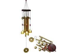 Lucky Wind Chimes, Vintage Metal Hanging Wind Bell Outdoor Good Luck Hanging Charm with Coin for Garden Home Patio Yard (Wooden commemoration)