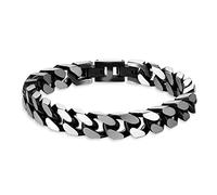 LUCKY2+7 Mens Bracelets-Cuban Chain Bracelet for Men Stainless steel Fold Over Clasp, B-black, 19.5 cm