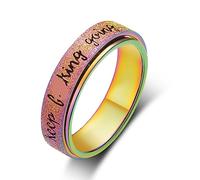 LuckyAmor Anxiety Mantra Personalized Stainless Steel Silver Black Rainbow Rose Gold Women Friends Encouragement Gift Size 6 7 8 9 10, 9, Metal, No Gemstones