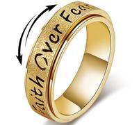 LuckyAmor Fidget Spinner Ring for Women - Faith Over Fear Stainless Steel Anxiety Relief Rings for Adults, Christian Inspirational Hope Thumb Ring for Stress & Focus, Jewelry Gift for Women Men