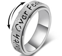 LuckyAmor Fidget Spinner Ring for Women - Faith Over Fear Stainless Steel Anxiety Relief Rings for Adults, Christian Inspirational Hope Thumb Ring for Stress & Focus, Jewelry Gift for Women Men