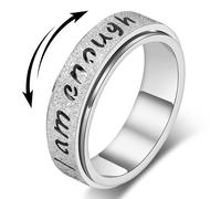 LuckyAmor Fidget Spinner Ring for Women - I Am Enough Rotating Fidget Toys for Anxiety Relief, Stainless Steel Inspirational Hope Rings for Adults Jewelry Gift for Birthday Valentine's Day, Stainless