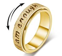 LuckyAmor Fidget Spinner Ring for Women - I Am Enough Rotating Fidget Toys for Anxiety Relief, Stainless Steel Inspirational Hope Rings for Adults Jewelry Gift for Birthday Valentine's Day, Stainless