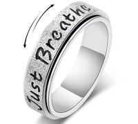 LuckyAmor Fidget Spinner Ring for Women - Just Breathe Inspirational Hope Rings, Stainless Steel Anxiety Women's Ring for Stress Relief, Thumb Rotating Rings for Adults Jewelry Gift for Her, Stainless