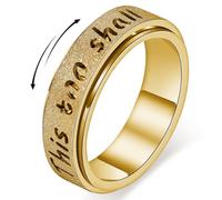 LuckyAmor Fidget Spinner Ring for Women - THIS TOO SHALL PASS Stainless Steel 18K Gold Plated Anxiety Rotating Inspirational Ring for Stress Relief, Thumb Hope Rings Jewelry Gift for Women Men