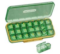Luckyan Pill Organiser 3 Times A Day Weekly, 7 Day Pill Box Dispenser with 21 Compartments Detachable Daily Pods,Large Pill Case for Vitamins & Supplements, Portable Tablet Holder for Travel, Green