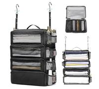 Luckyan Suitcase Organiser,Travel Essentials Luggage Organizer Hanging Shelves Portable Collapsible Hanging Packing Cubes for Carry on Suitcase Closet Bag,Campervan Camping Clothes Storage,Black